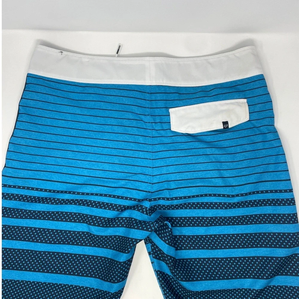Fox Head Men's M-L Blue Black Stripe Board Shorts Swim Athletic Gym MX